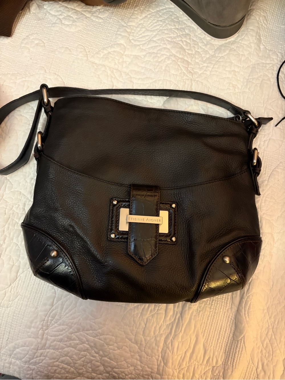 Etienne Aigner Black Pebble Leather Shoulder Bag